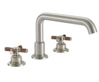 Tub Faucet with Squared Tubular Spout, Teak Cross Handles