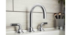 Widespread Sink Faucet with Tall Curving Spout, Knurl Lever Handles