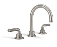 Widespread sink faucet with tall spout, textured lever handles