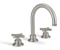 Widespread sink faucet with tall spout, textured cross handles