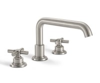 Tub faucet with squared tubular spout, cross handles