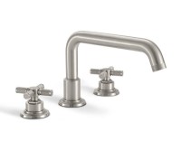 Tub faucet with squared tubular spout, textured cross handles