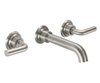 Wall sink faucet with tubular spout, smooth lever handles