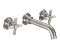 Wall sink faucet with tubular spout, textured cross handles