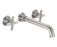 Wall sink faucet with tubular spout, textured cross handles