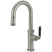 Curving Spout, Pull-down Spray, Knurl Lever Handle, Button Spray