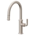 Curving Spout, Pull-down Button Spray, Knurl Handle