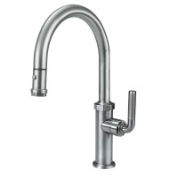 Low Curving Spout, Button Trigger Pull-down Spray, Knurl Lever