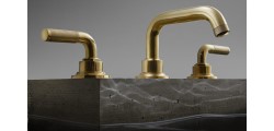 Widespread Sink Faucet with Tubular Squared Spout, Lever Knurl Handles