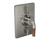 Rectangle Trim Plate, Teak Lever Handle, 2 Smaller Controls