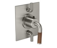 Square Trim Plate, Teak Lever Handle, 2 Smaller Controls