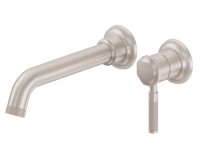 Wall sink faucet with long spout, single textured lever handle