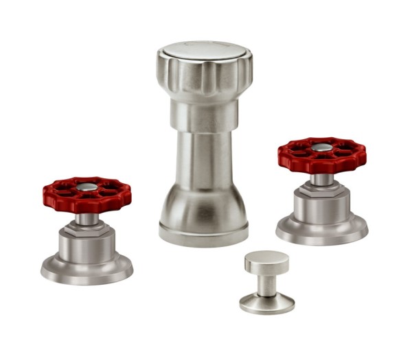 Vertical Bidet with Red Wheel Handles