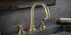 Widespread Sink Faucet with Tall Curving Spout, Industrial Lever Handles