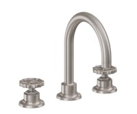 Widespread Sink Faucet, Curving Spout, Metal Wheel Handles