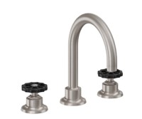 Widespread Sink Faucet, Curving Spout, Black Wheel Handles