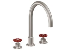 Tall Curving Tubular Spout, Red Wheel Handles