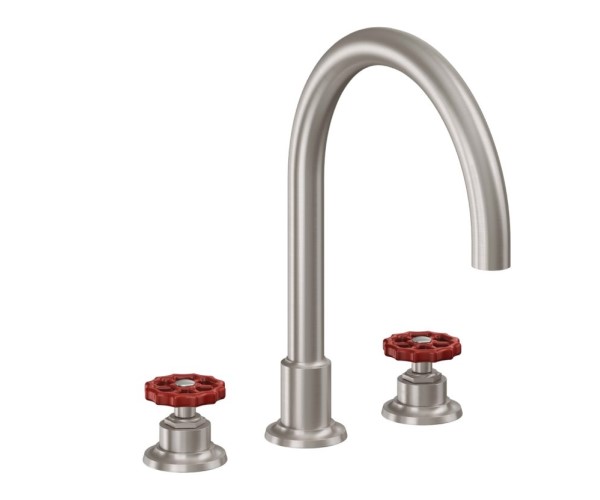 Tall Curving Tubular Spout, Red Wheel handles