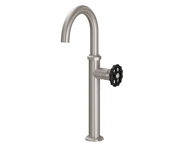 Tall, Curving Spout, Side Lever Control, Black Wheel Handle