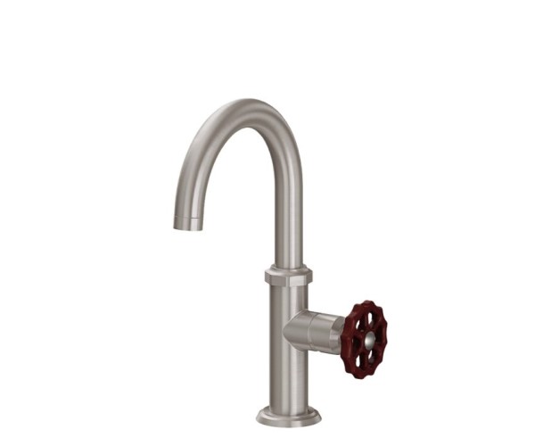 Curving Spout, Side Lever Control, Red Wheel Handle