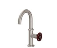 Curving Spout, Side Lever Control, Red Wheel Handle