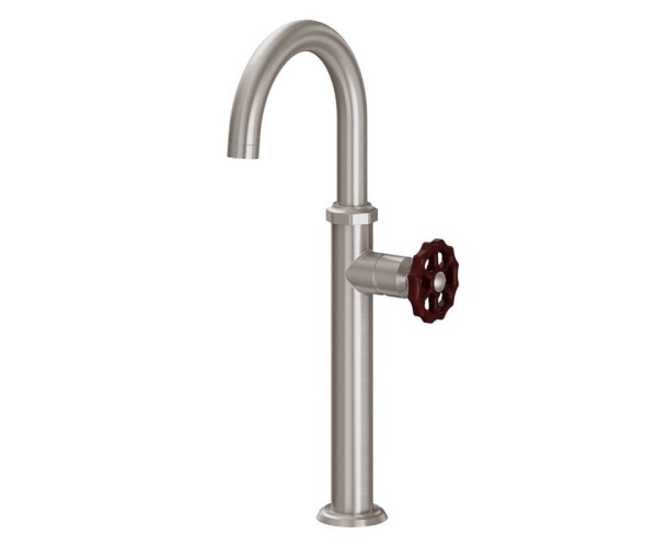 Tall, Curving Spout, Side Lever Control, Red Wheel Handle