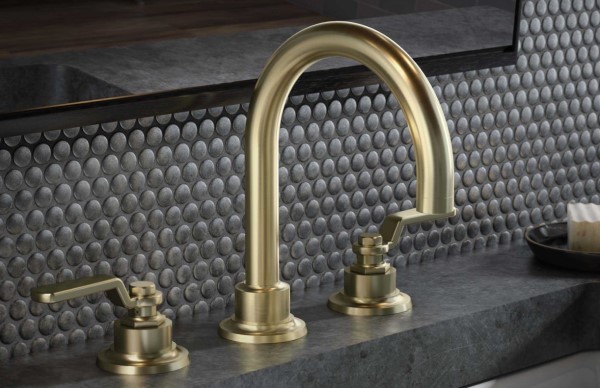 Descanso Works Widespread Sink Faucet, Industrial Design Bent Lever Handles