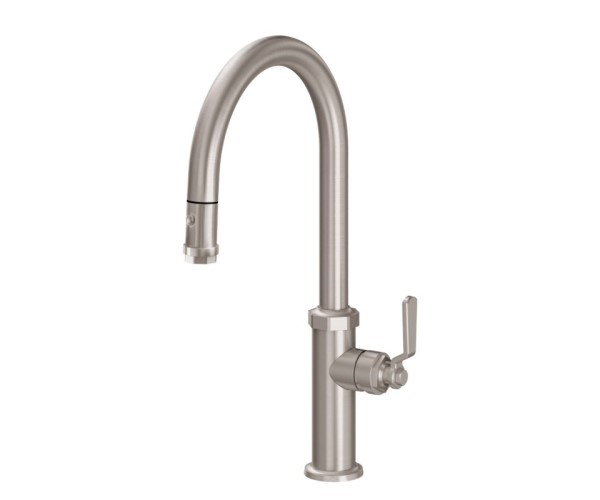 Curving Spout, Button Pull-down Spray, Industrial Lever Handle