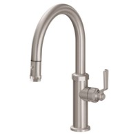 Low Curving Spout, Pull-down Spray, Industrial Lever Handle, Button Spray