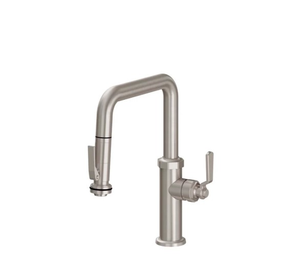 Curving Spout, Pull-down Spray with Squeeze Trigger Control, Industrial Lever