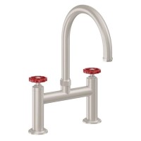 Red Wheel Bridge Faucet, Arch Spout
