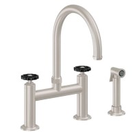 Black Wheel Bridge Faucet, Arch Spout, Side Spray