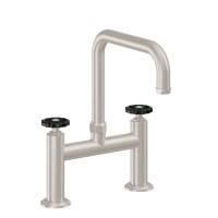 Black Wheel Handle Bridge Faucet, Squared Spout