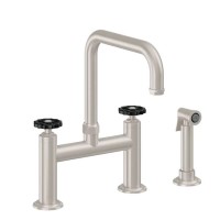 Black Wheel Handle Bridge Faucet, Squared Spout, Side Spray