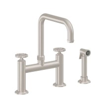 Metal Wheel Handle Bridge Faucet, Squared Spout, Side Spray