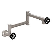 Contemporary Swivel Pot Filler with Two Industrial Wheel Handles