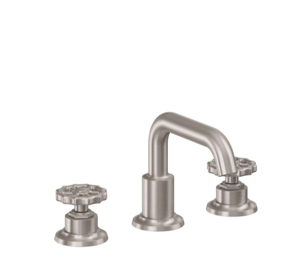 Tub Faucet with Squared Tubular Spout, Metal Wheel Handles