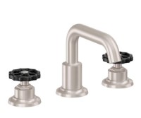 Tub Faucet with Squared Tubular Spout, Black Wheel Handles