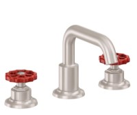 Tub Faucet with Squared Tubular Spout, Red Wheel handles