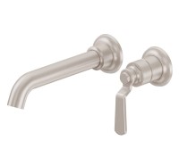 2 Hole, Long Spout Single Handle Wall Faucet, Industrial Lever Handle
