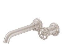 2 Hole, Long Spout Single Handle Wall Faucet, Industrial Wheel Handle