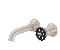 2 Hole, Single Black Wheel Handle Wall Faucet