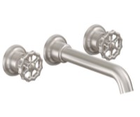 Wall Faucet with Long Tubular Spout, Metal Wheel Handles