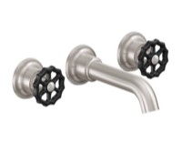 Wall Sink Faucet with Tubular Spout Metal Wheel Handles