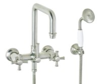 Traditional Wall-mount Tub Filler with Squared Spout, Hand Shower and 48 Series Handle