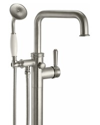 Round Base, Flat Spout, Single Hole Floor Mount Tub Filler with Traditional Touches