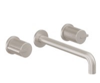 Long Spout, 2 Handle Wall Sink Faucet, Knurl Handles