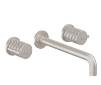 Long Spout, 2 Handle Wall Sink Faucet, Pinstripe Handles