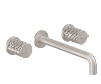 Long Spout, 2 Handle Wall Sink Faucet, Rivulet Intaglio Handles