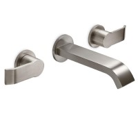 Two Lever Handle Wall Faucet, Flat Spout with Curved End